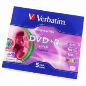 Диски DVD+R 16x 5 шт. Slim Colour
