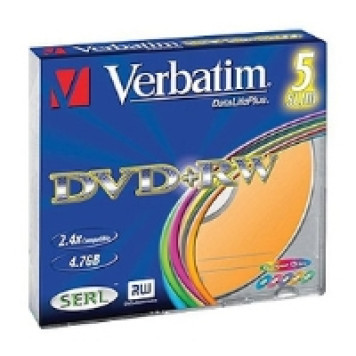 Диски DVD+RW 4x Colour Slim 5шт  VERBATIM