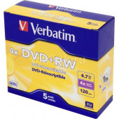 Диски DVD+RW 4x Jewel Case, (5штук в упаковке)