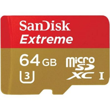Флеш карта microSD 64GB SanDisk microSDXC Class 10 UHS-I U3 Extreme (SD адаптер) 90MB/s